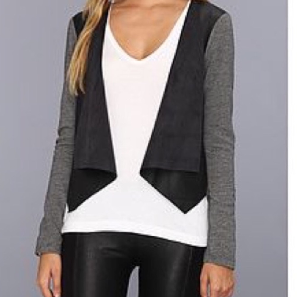 VELVET Black & Gray Soft Faux Leather Cardigan M